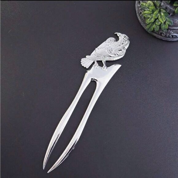 Goth Raven Silver Hair Pin, Sturdy, engraved detail, Hair Accessory - Picture 1 of 3